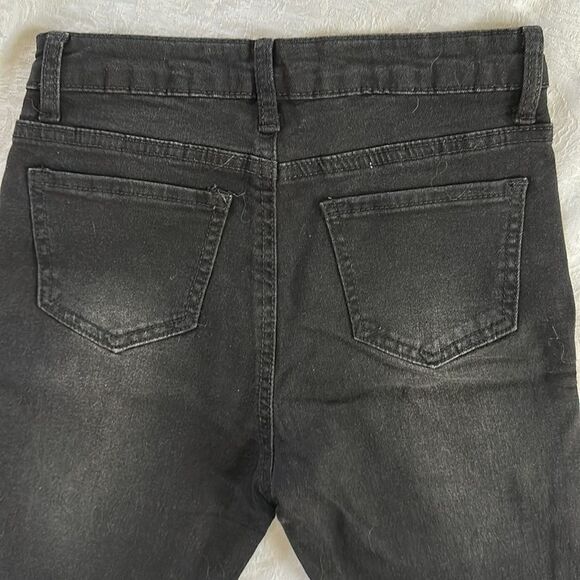 Black Denim Bellbottom Jeans Stretch Size 4 Small Factory Faded - Picture 3 of 11